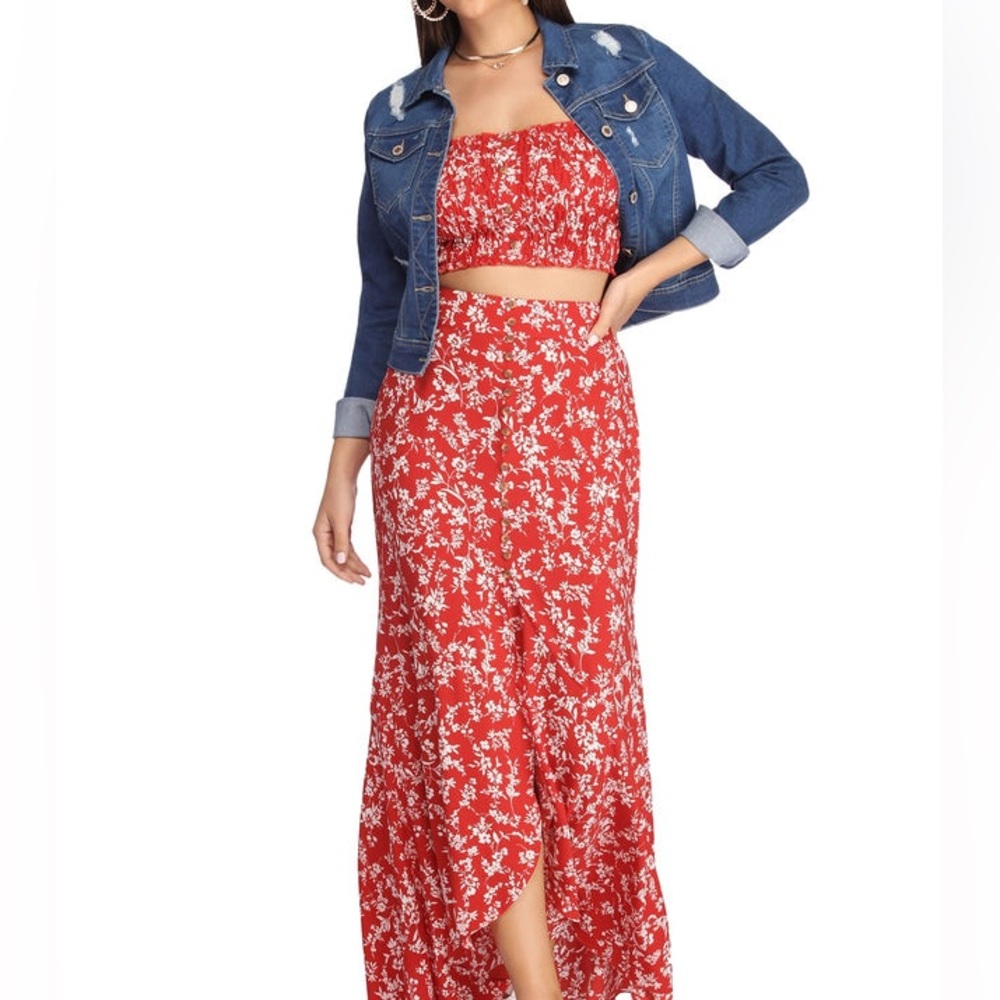 Medium Women’s Juniors Windsor On Vacay Floral Maxi Skirt Beach Boho Buttons